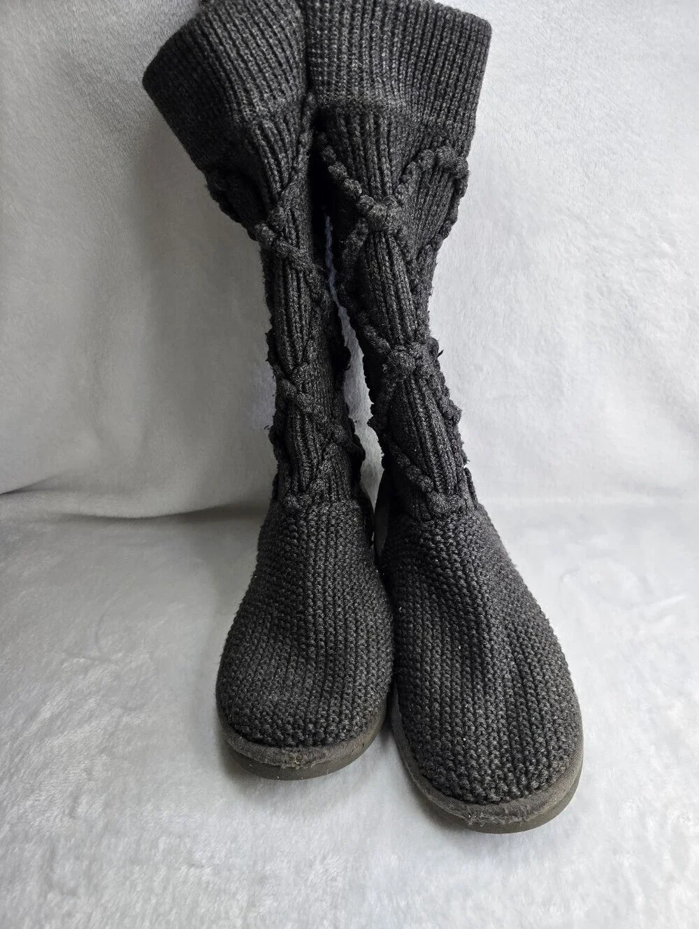 UGG Classic Argyle Knit Tall Sweater Boots Gray Womens size 9 See Description